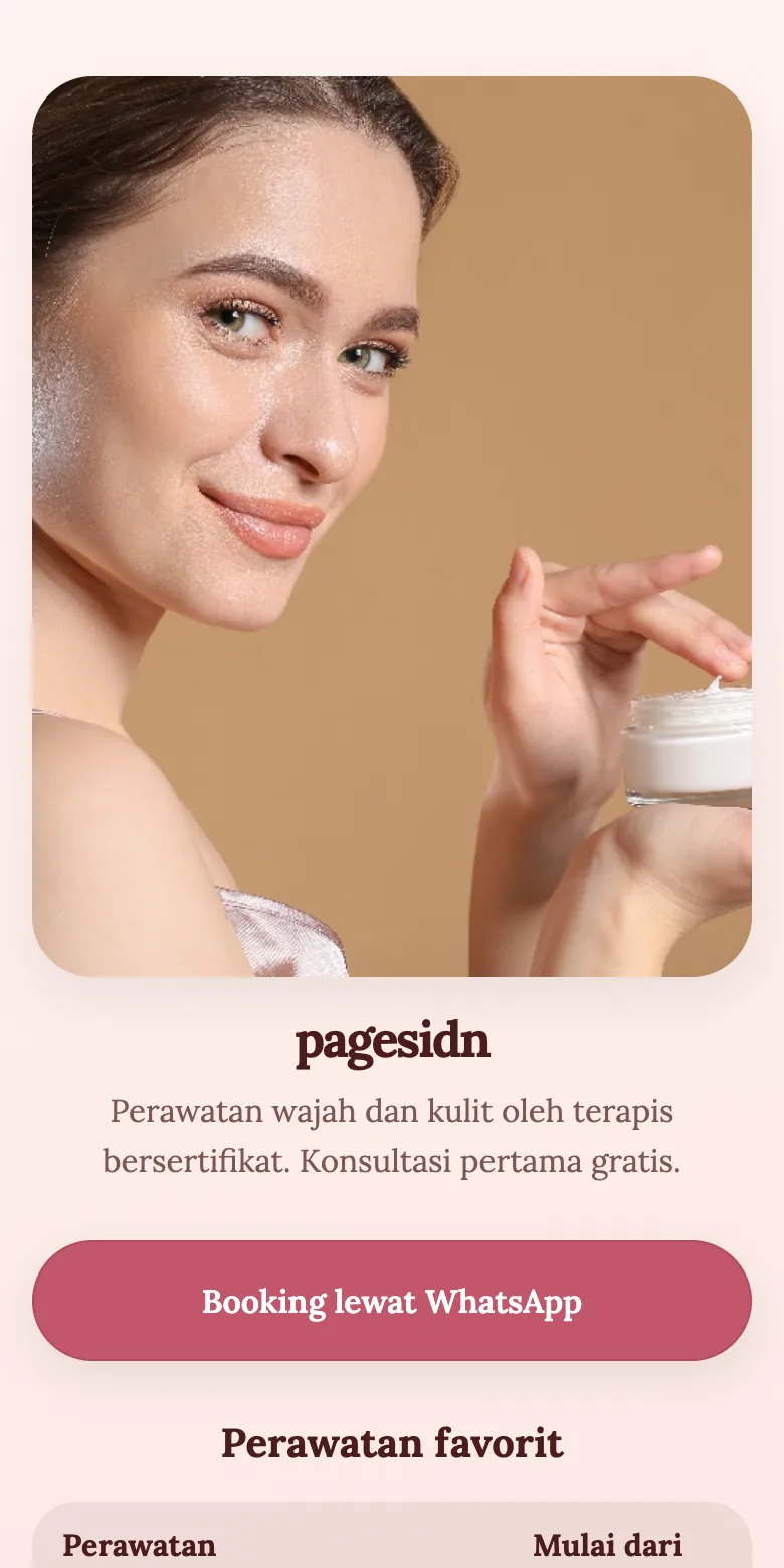 Example beauty clinic page